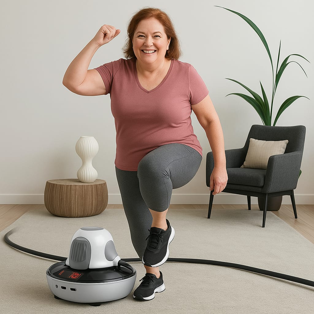Femme ménopause en surpoids qui fait de la marche active avec la corde à sauter intelligente
