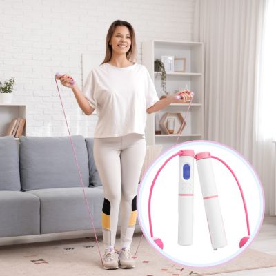 Salon femme saute à la corde à sauter sans fil blanche et rose