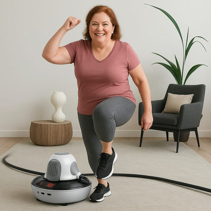 Femme ménopause en surpoids qui fait de la marche active avec la corde à sauter intelligente 